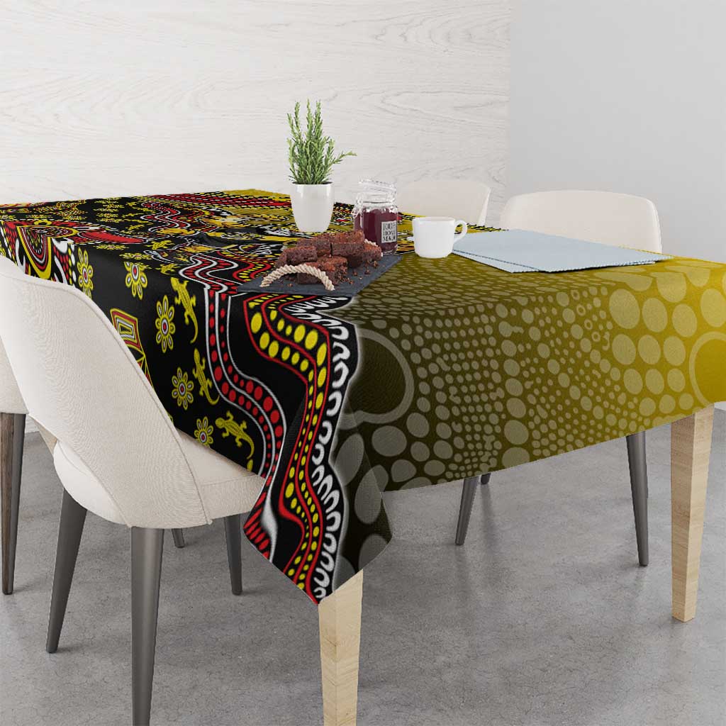 Personalized Richmond Tigers  Football Mascot Tablecloth Aboriginal Dot Art Style Vibrant Indigenous Pattern Design