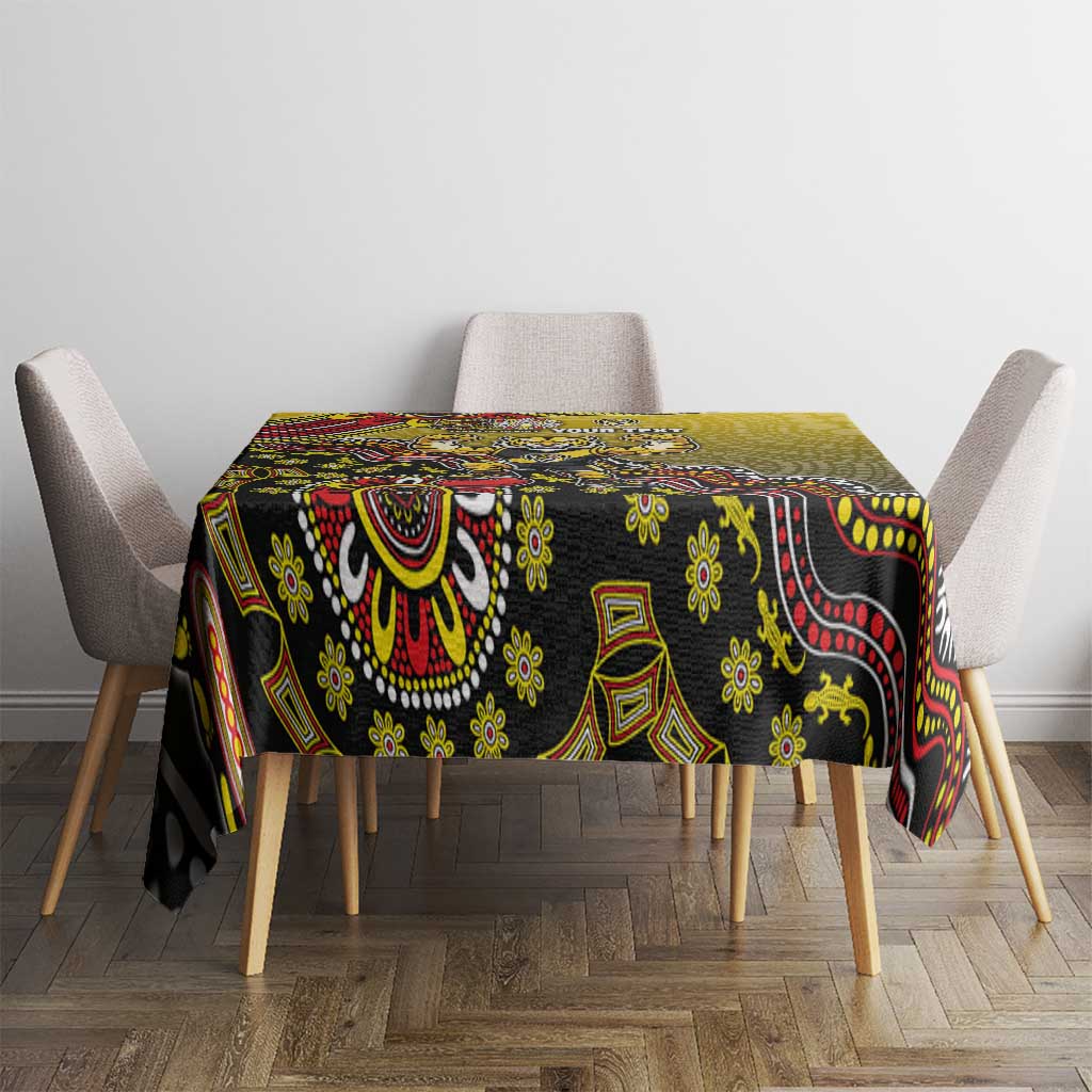Personalized Richmond Tigers  Football Mascot Tablecloth Aboriginal Dot Art Style Vibrant Indigenous Pattern Design