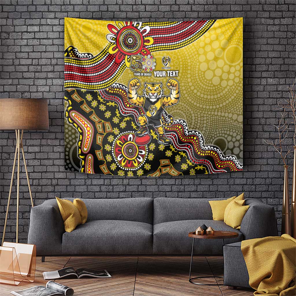 Personalized Richmond Tigers  Football Mascot Tapestry Aboriginal Dot Art Style Vibrant Indigenous Pattern Design