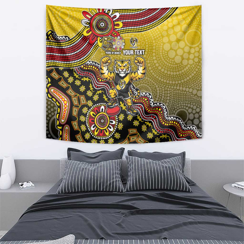 Personalized Richmond Tigers  Football Mascot Tapestry Aboriginal Dot Art Style Vibrant Indigenous Pattern Design