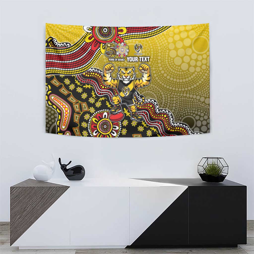 Personalized Richmond Tigers  Football Mascot Tapestry Aboriginal Dot Art Style Vibrant Indigenous Pattern Design
