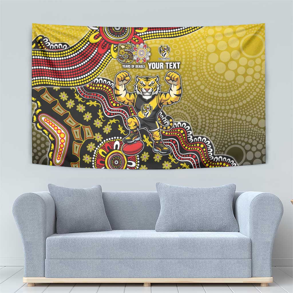 Personalized Richmond Tigers  Football Mascot Tapestry Aboriginal Dot Art Style Vibrant Indigenous Pattern Design