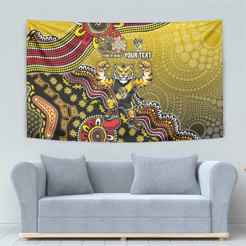 Personalized Richmond Tigers  Football Mascot Tapestry Aboriginal Dot Art Style Vibrant Indigenous Pattern Design