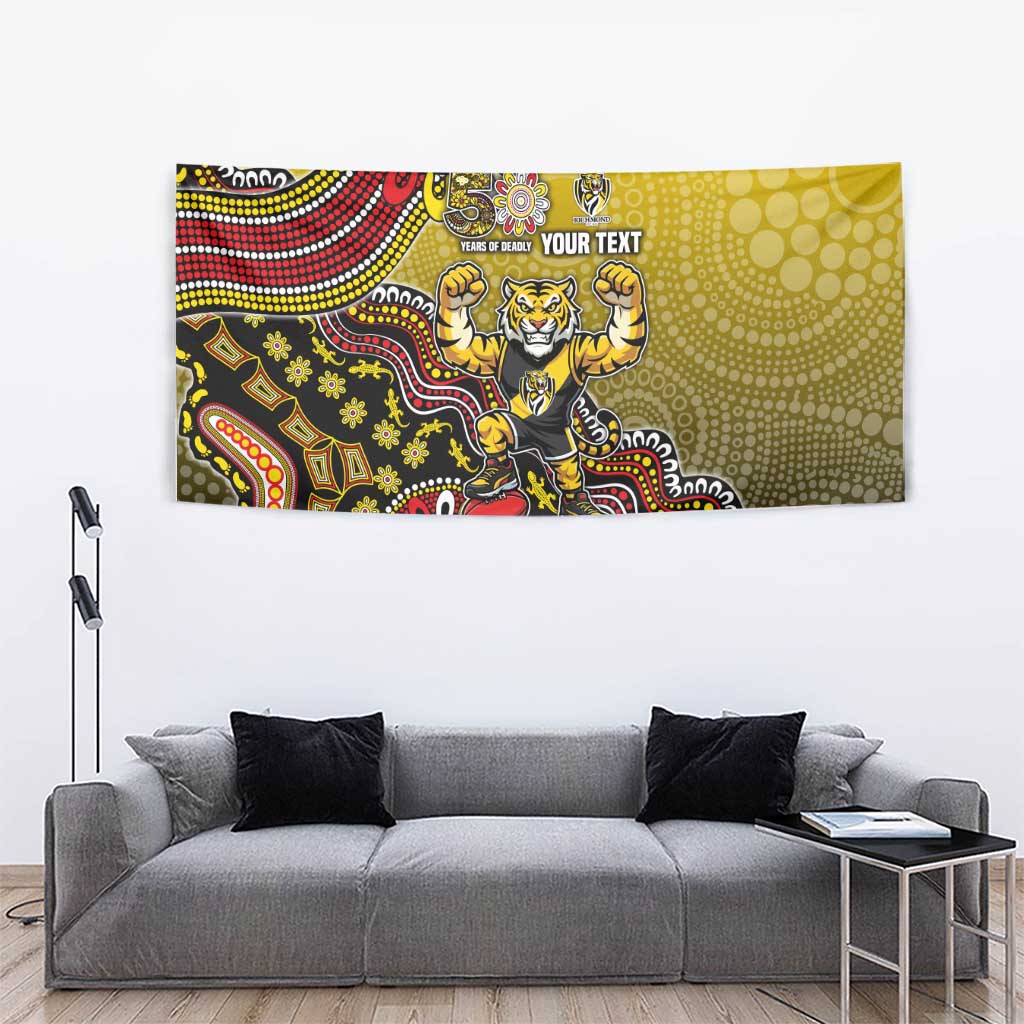 Personalized Richmond Tigers  Football Mascot Tapestry Aboriginal Dot Art Style Vibrant Indigenous Pattern Design