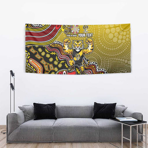 Personalized Richmond Tigers  Football Mascot Tapestry Aboriginal Dot Art Style Vibrant Indigenous Pattern Design