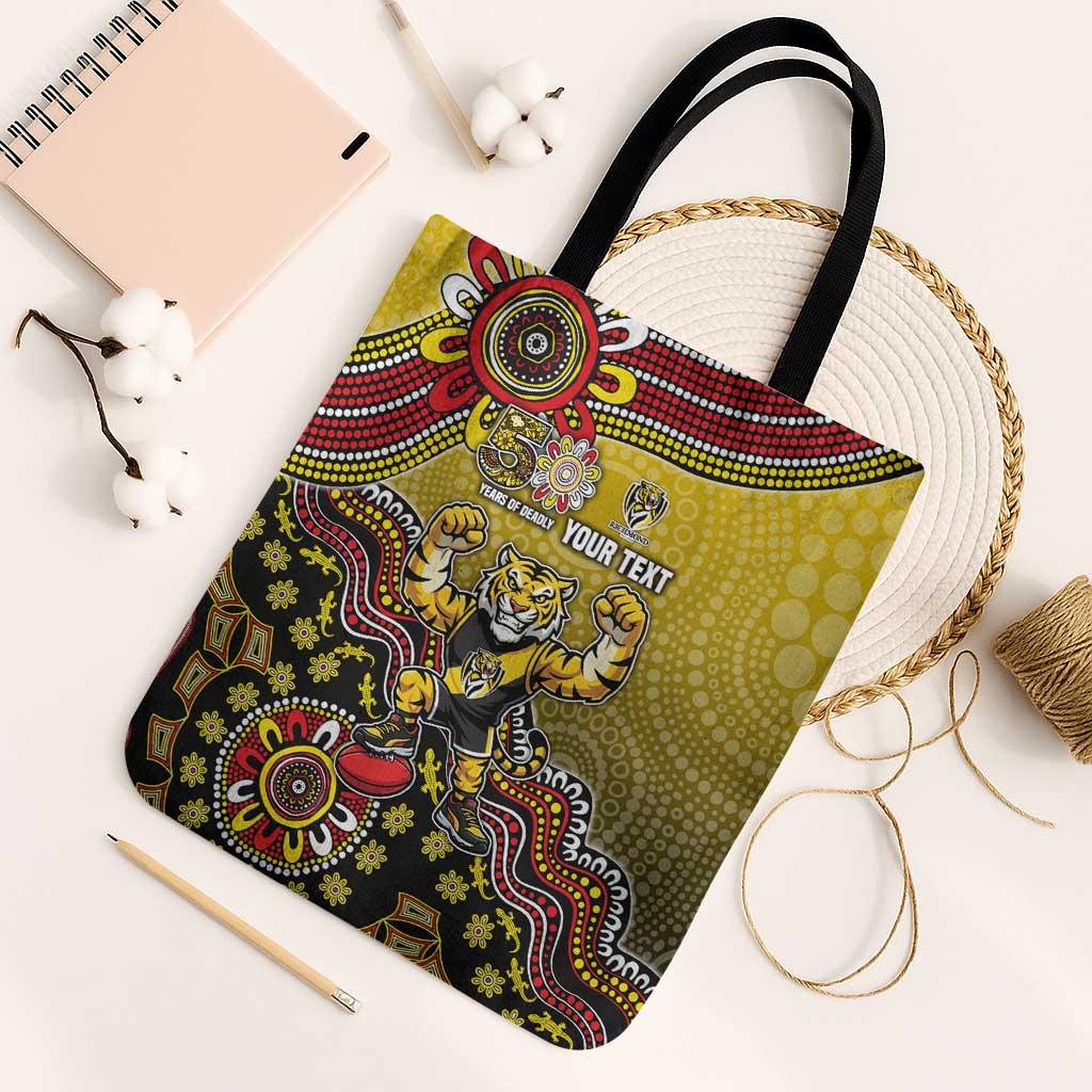Personalized Richmond Tigers  Football Mascot Tote Bag Aboriginal Dot Art Style Vibrant Indigenous Pattern Design