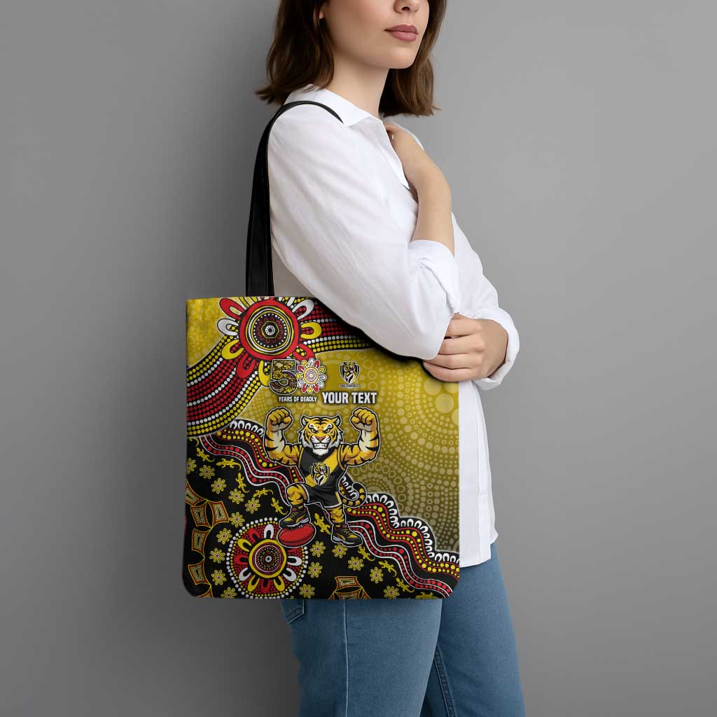 Personalized Richmond Tigers  Football Mascot Tote Bag Aboriginal Dot Art Style Vibrant Indigenous Pattern Design