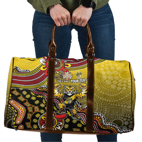 Personalized Richmond Tigers  Football Mascot Travel Bag Aboriginal Dot Art Style Vibrant Indigenous Pattern Design