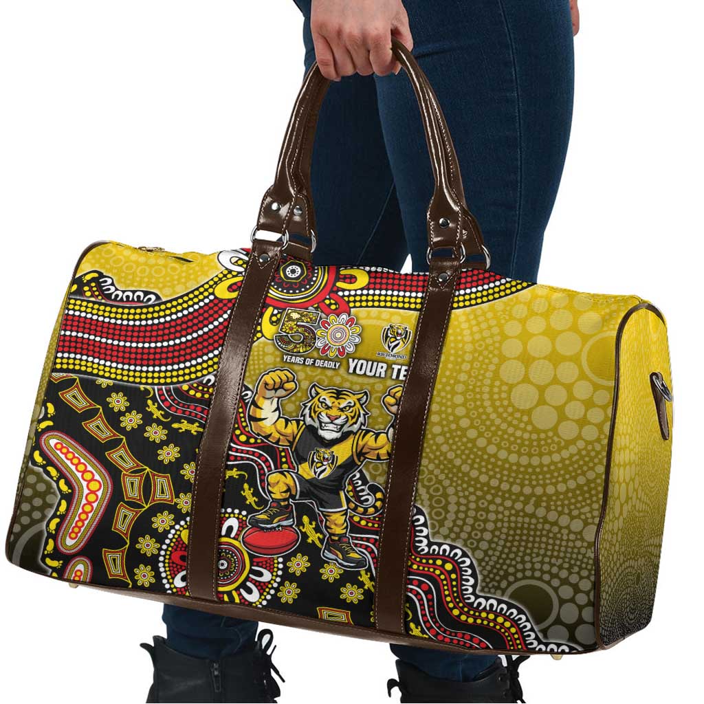 Personalized Richmond Tigers  Football Mascot Travel Bag Aboriginal Dot Art Style Vibrant Indigenous Pattern Design