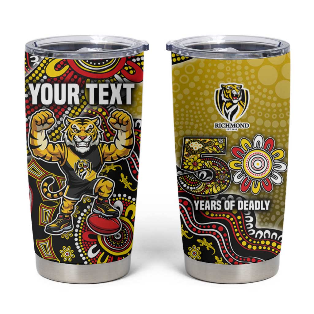 Personalized Richmond Tigers  Football Mascot Tumbler Cup Aboriginal Dot Art Style Vibrant Indigenous Pattern Design