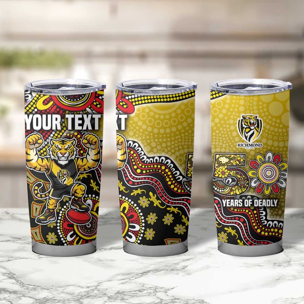 Personalized Richmond Tigers  Football Mascot Tumbler Cup Aboriginal Dot Art Style Vibrant Indigenous Pattern Design