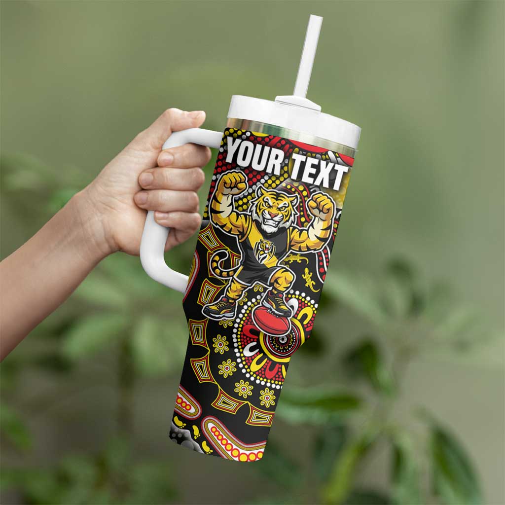 Personalized Richmond Tigers  Football Mascot Tumbler With Handle Aboriginal Dot Art Style Vibrant Indigenous Pattern Design