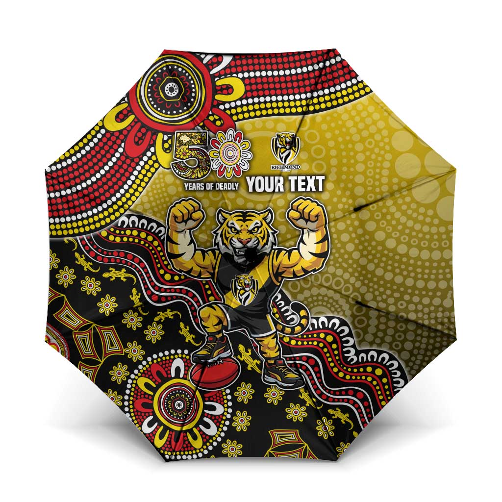 Personalized Richmond Tigers  Football Mascot Umbrella Aboriginal Dot Art Style Vibrant Indigenous Pattern Design