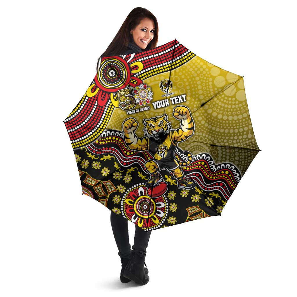 Personalized Richmond Tigers  Football Mascot Umbrella Aboriginal Dot Art Style Vibrant Indigenous Pattern Design