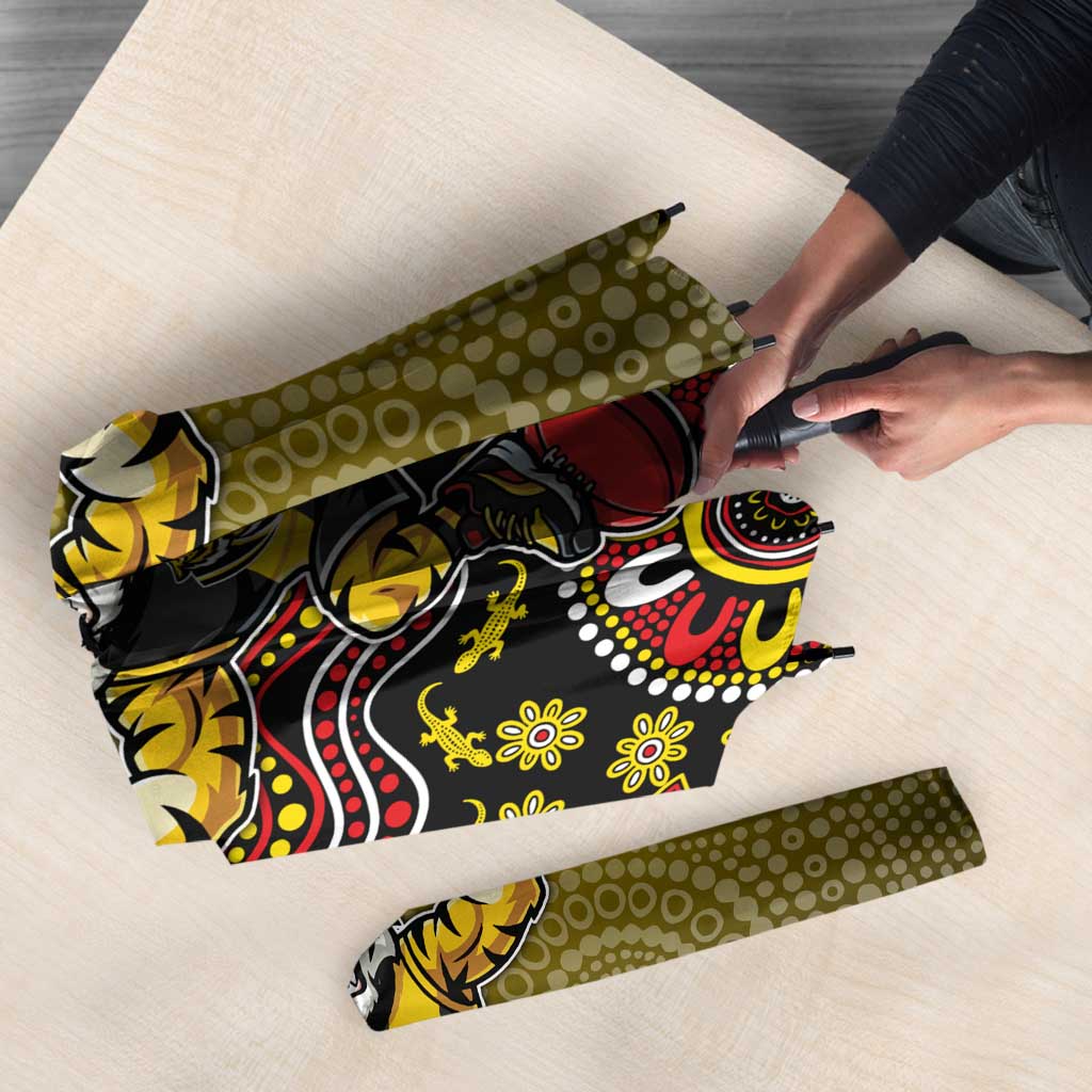 Personalized Richmond Tigers  Football Mascot Umbrella Aboriginal Dot Art Style Vibrant Indigenous Pattern Design