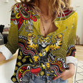 Personalized Richmond Tigers  Football Mascot Women Casual Shirt Aboriginal Dot Art Style Vibrant Indigenous Pattern Design