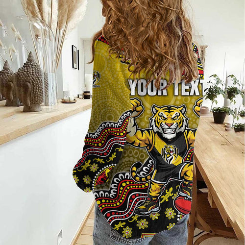 Personalized Richmond Tigers  Football Mascot Women Casual Shirt Aboriginal Dot Art Style Vibrant Indigenous Pattern Design