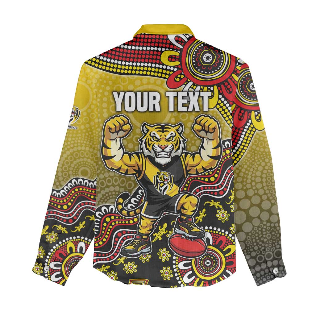 Personalized Richmond Tigers  Football Mascot Women Casual Shirt Aboriginal Dot Art Style Vibrant Indigenous Pattern Design