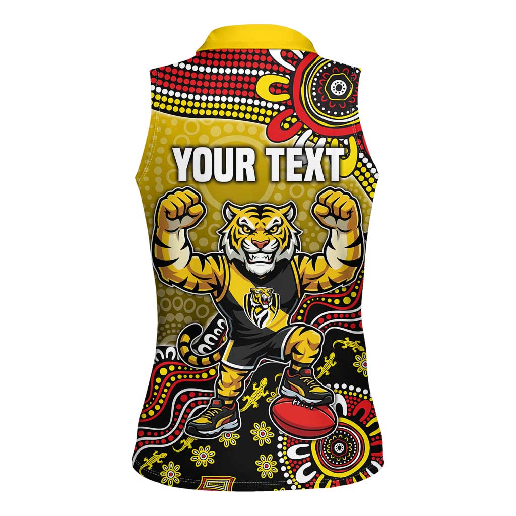 Personalized Richmond Tigers  Football Mascot Women Sleeveless Polo Shirt Aboriginal Dot Art Style Vibrant Indigenous Pattern Design