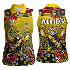 Personalized Richmond Tigers  Football Mascot Women Sleeveless Polo Shirt Aboriginal Dot Art Style Vibrant Indigenous Pattern Design