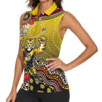 Personalized Richmond Tigers  Football Mascot Women Sleeveless Polo Shirt Aboriginal Dot Art Style Vibrant Indigenous Pattern Design