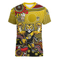Personalized Richmond Tigers  Football Mascot Women V-Neck T-Shirt Aboriginal Dot Art Style Vibrant Indigenous Pattern Design
