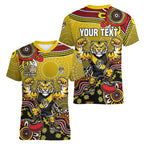 Personalized Richmond Tigers  Football Mascot Women V-Neck T-Shirt Aboriginal Dot Art Style Vibrant Indigenous Pattern Design