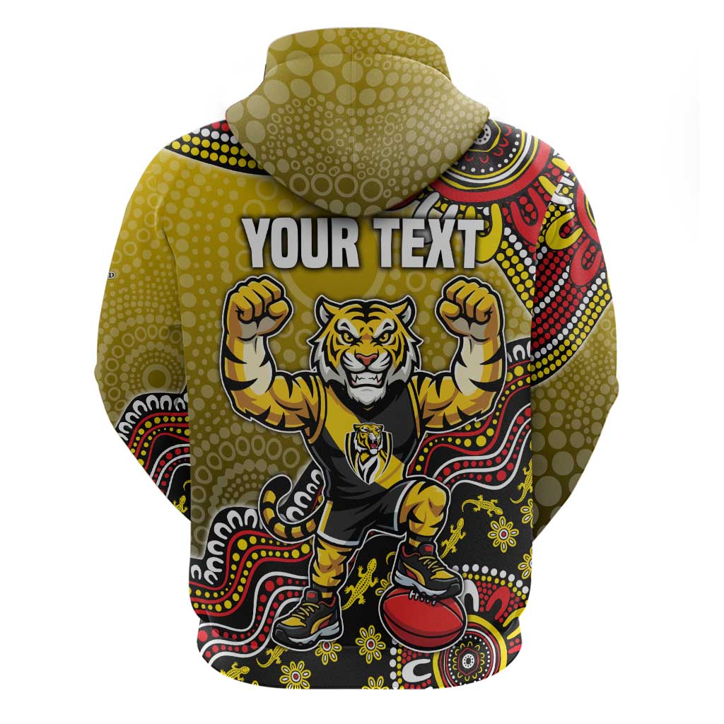 Personalized Richmond Tigers  Football Mascot Zip Hoodie Aboriginal Dot Art Style Vibrant Indigenous Pattern Design