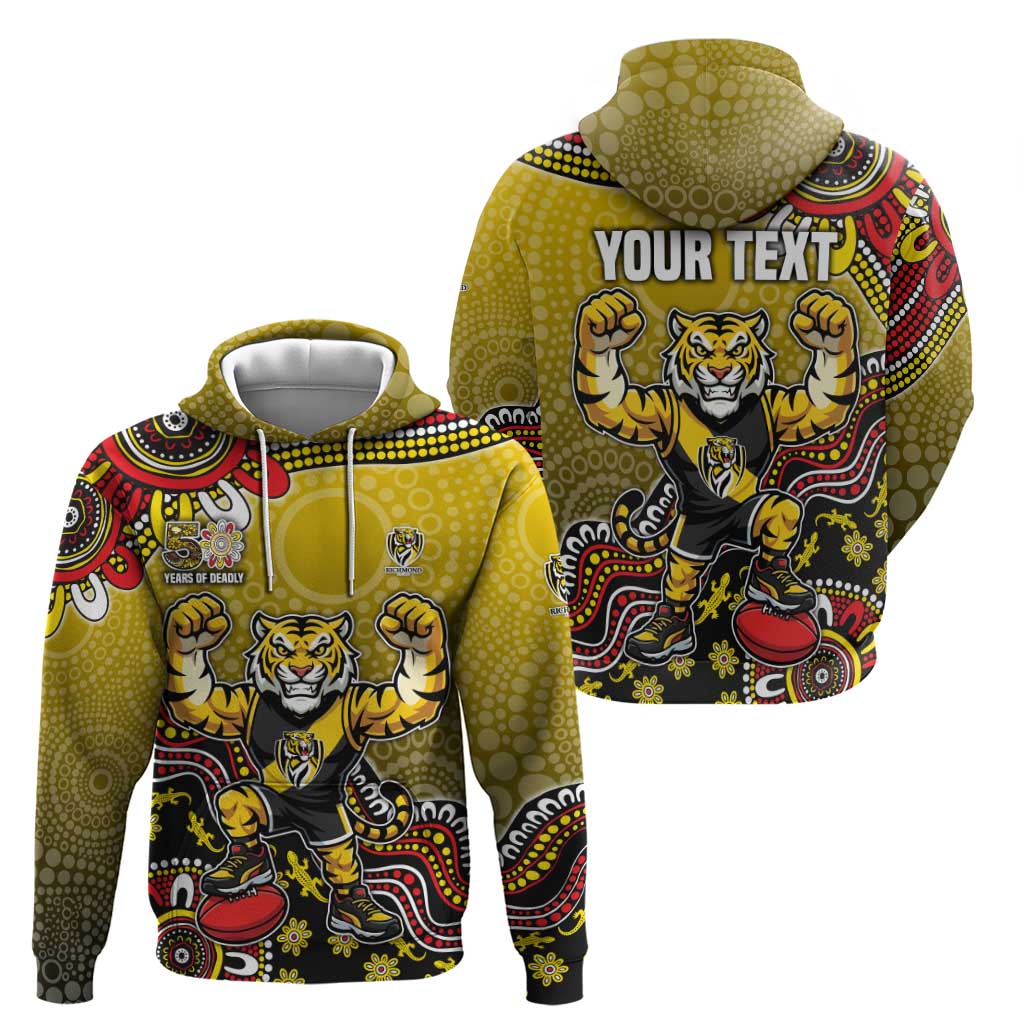 Personalized Richmond Tigers  Football Mascot Zip Hoodie Aboriginal Dot Art Style Vibrant Indigenous Pattern Design