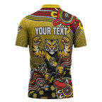 Personalized Richmond Tigers  Football Mascot Zipper Polo Shirt Aboriginal Dot Art Style Vibrant Indigenous Pattern Design