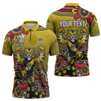 Personalized Richmond Tigers  Football Mascot Zipper Polo Shirt Aboriginal Dot Art Style Vibrant Indigenous Pattern Design