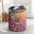 Personalized Brisbane Lions Football Mascot Laundry Basket Aboriginal Dot Art Style Vibrant Indigenous Pattern Design