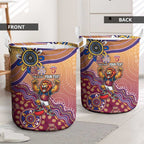 Personalized Brisbane Lions Football Mascot Laundry Basket Aboriginal Dot Art Style Vibrant Indigenous Pattern Design