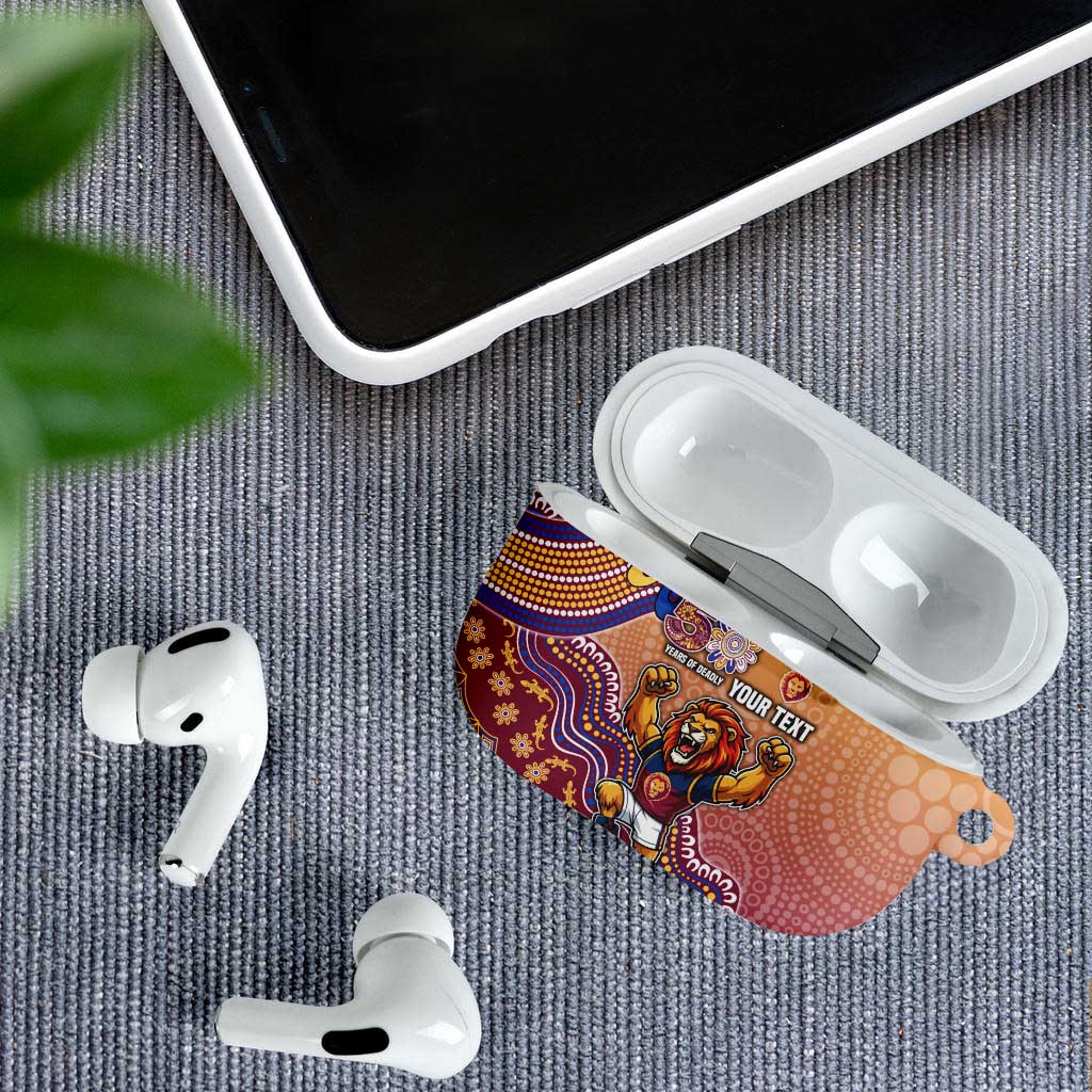 Personalized Brisbane Lions Football Mascot AirPods Case Aboriginal Dot Art Style Vibrant Indigenous Pattern Design