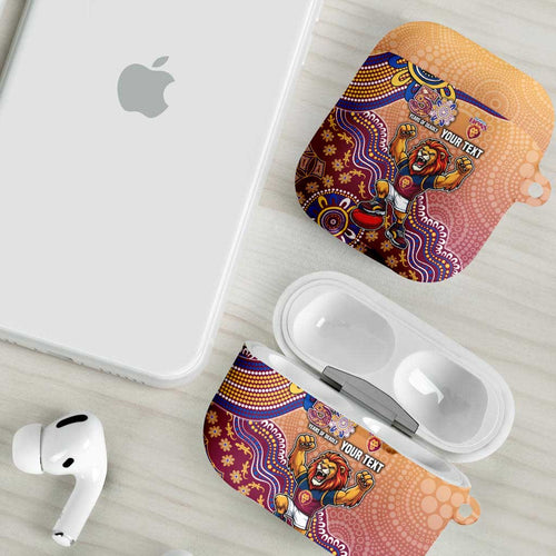 Personalized Brisbane Lions Football Mascot AirPods Case Aboriginal Dot Art Style Vibrant Indigenous Pattern Design