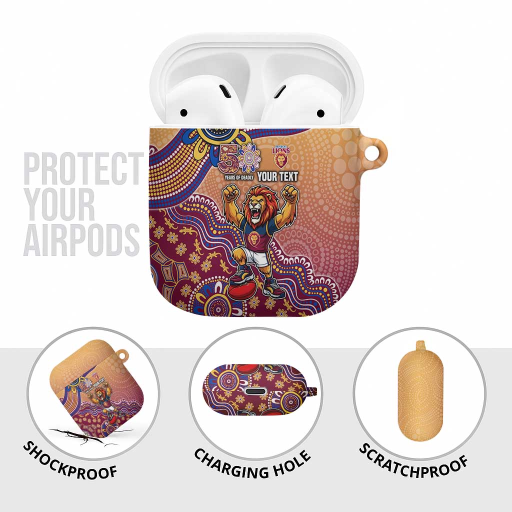 Personalized Brisbane Lions Football Mascot AirPods Case Aboriginal Dot Art Style Vibrant Indigenous Pattern Design