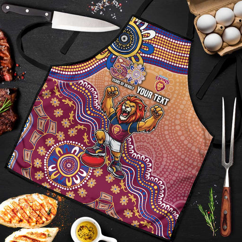 Personalized Brisbane Lions Football Mascot Apron Aboriginal Dot Art Style Vibrant Indigenous Pattern Design