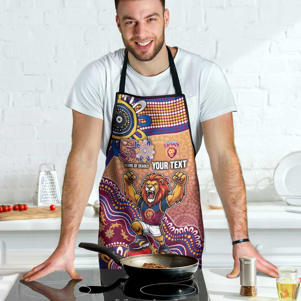 Personalized Brisbane Lions Football Mascot Apron Aboriginal Dot Art Style Vibrant Indigenous Pattern Design