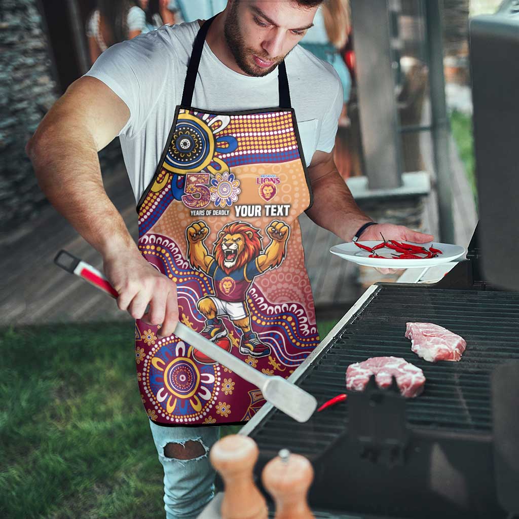 Personalized Brisbane Lions Football Mascot Apron Aboriginal Dot Art Style Vibrant Indigenous Pattern Design