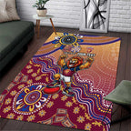Personalized Brisbane Lions Football Mascot Area Rug Aboriginal Dot Art Style Vibrant Indigenous Pattern Design