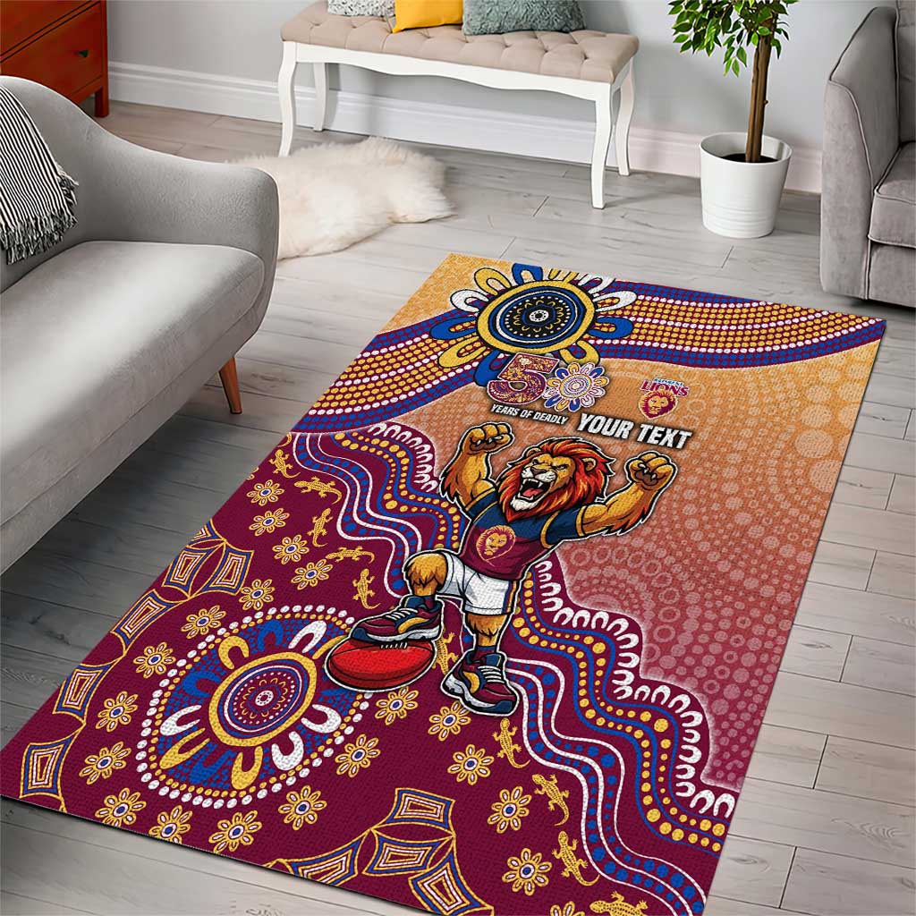 Personalized Brisbane Lions Football Mascot Area Rug Aboriginal Dot Art Style Vibrant Indigenous Pattern Design