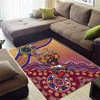 Personalized Brisbane Lions Football Mascot Area Rug Aboriginal Dot Art Style Vibrant Indigenous Pattern Design