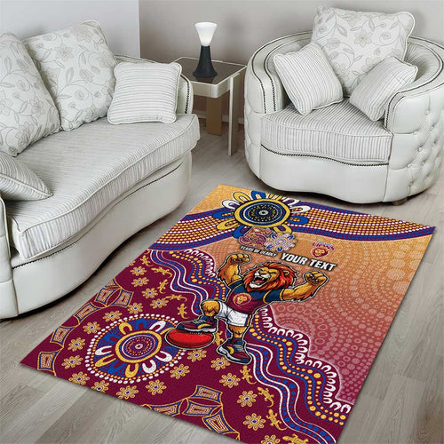 Personalized Brisbane Lions Football Mascot Area Rug Aboriginal Dot Art Style Vibrant Indigenous Pattern Design