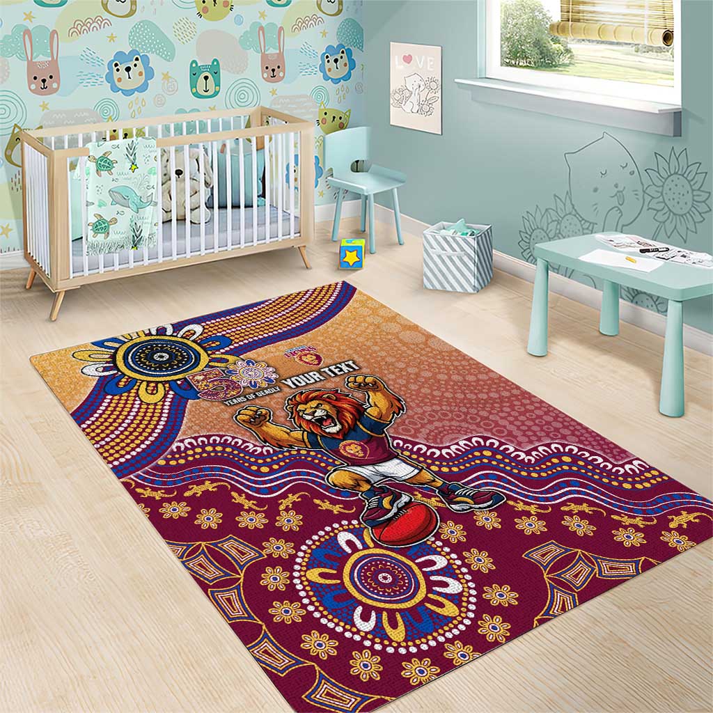 Personalized Brisbane Lions Football Mascot Area Rug Aboriginal Dot Art Style Vibrant Indigenous Pattern Design