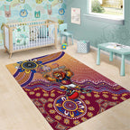 Personalized Brisbane Lions Football Mascot Area Rug Aboriginal Dot Art Style Vibrant Indigenous Pattern Design