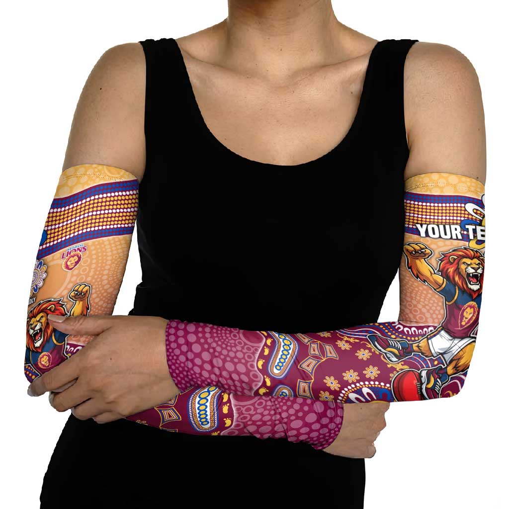 Personalized Brisbane Lions Football Mascot Arm Sleeves Aboriginal Dot Art Style Vibrant Indigenous Pattern Design