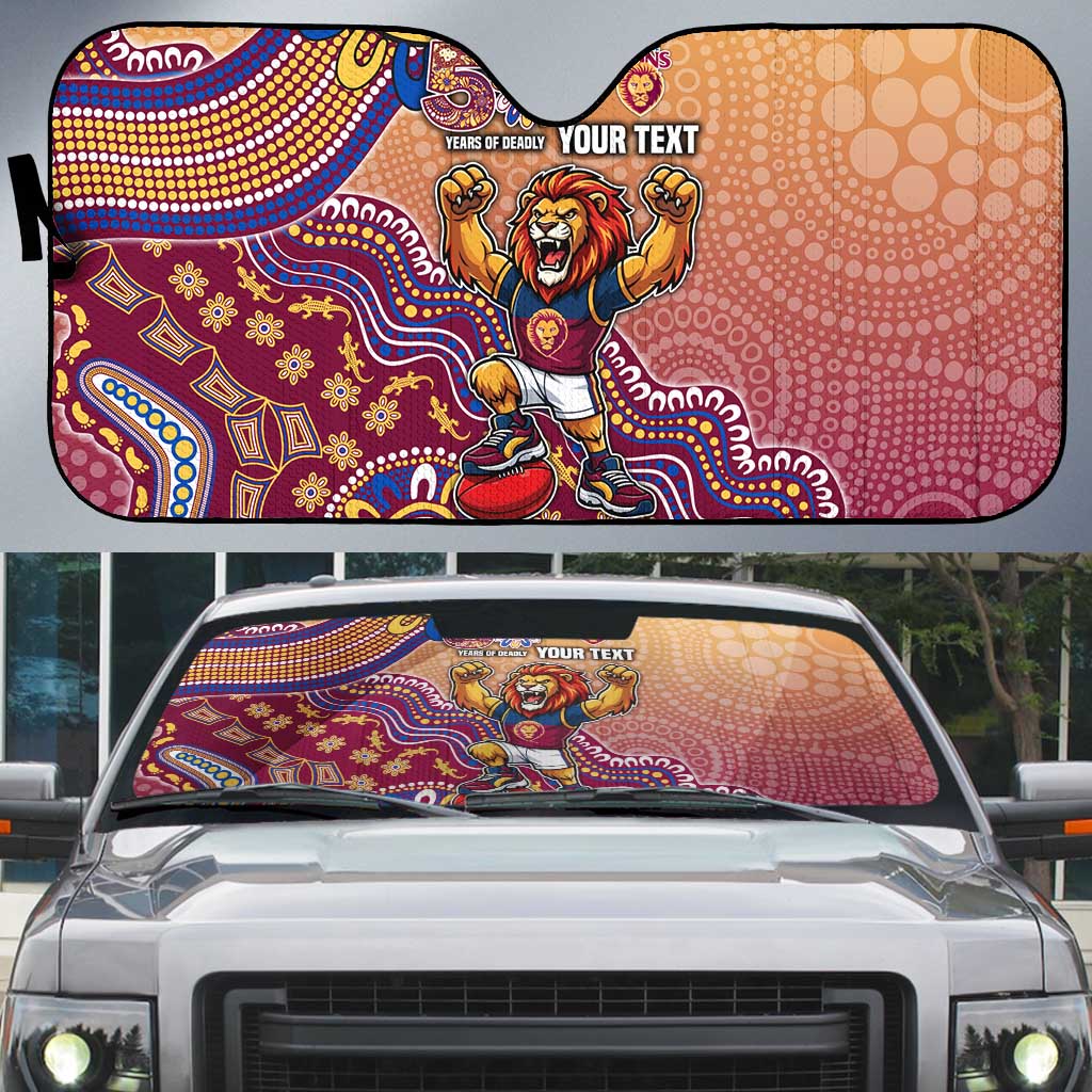 Personalized Brisbane Lions Football Mascot Auto Sun Shade Aboriginal Dot Art Style Vibrant Indigenous Pattern Design