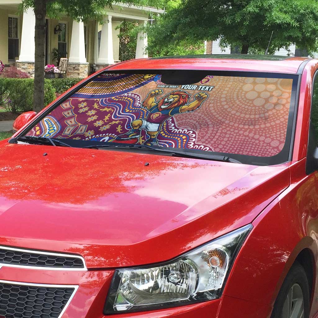 Personalized Brisbane Lions Football Mascot Auto Sun Shade Aboriginal Dot Art Style Vibrant Indigenous Pattern Design