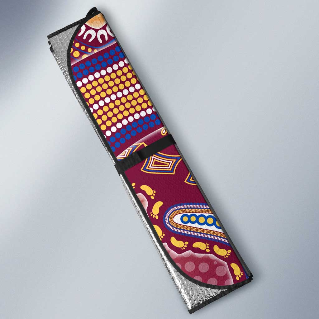 Personalized Brisbane Lions Football Mascot Auto Sun Shade Aboriginal Dot Art Style Vibrant Indigenous Pattern Design
