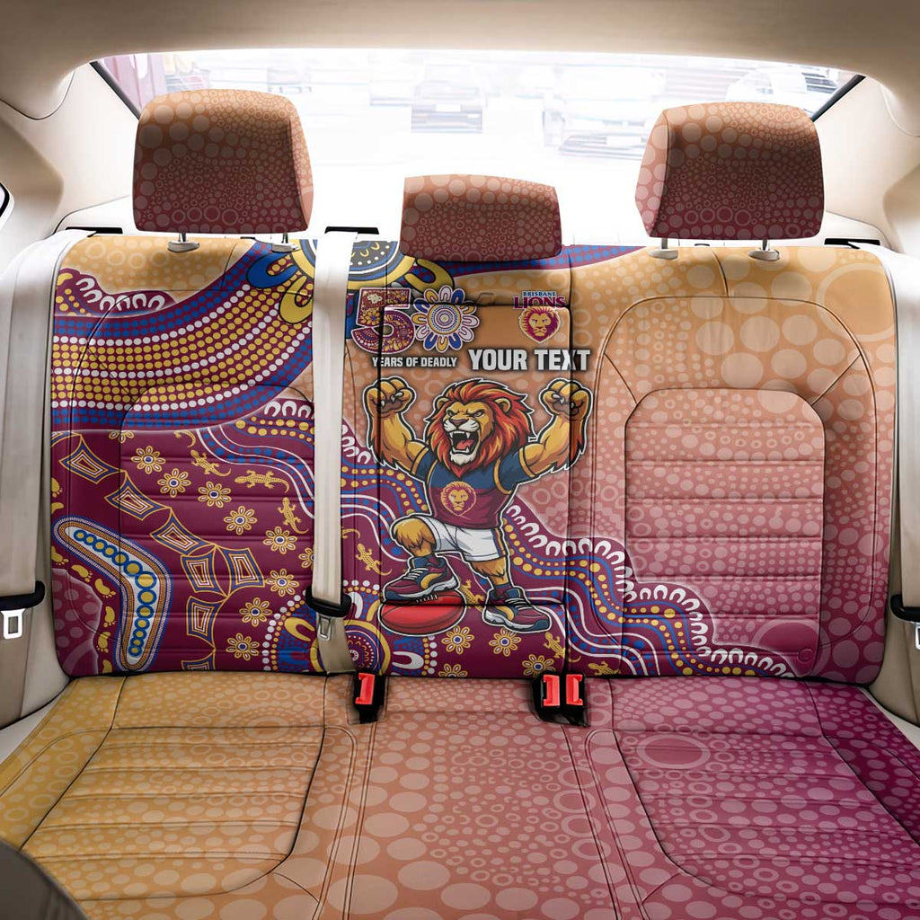 Personalized Brisbane Lions Football Mascot Back Car Seat Cover Aboriginal Dot Art Style Vibrant Indigenous Pattern Design